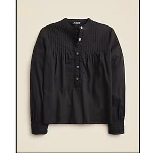 J.Crew Pintuck Lace Trim Top Women XXS Black Long Sleeve Preppy Dark Cottage NWT